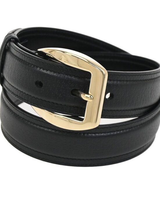GUCCI Logo Belt 80/32 35mm Leather Black GHW Italy 68KC925 main image 4